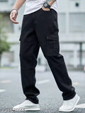 Black, cotton six pocket trousers men's