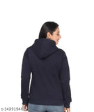 Navy fleece huddy for women and girls, stylish warm zippered pullover with long sleeves, solid pattern from India
