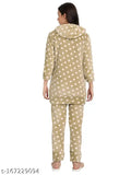 Printed woolen fur winter nightsuit for women, three-quarter sleeves and free size