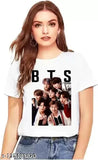 White polyester BTS printed short sleeve women's t-shirt, Indian origin