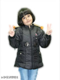 Black padded jacket with hood for young girl