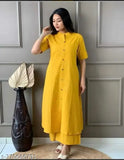 Cotton women's kurtis set with palazzo bottoms - solid color, high-quality Indian fabric