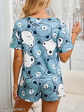 Printed net short-sleeve nightshirt, vibrant design, Indian-made apparel for men and women