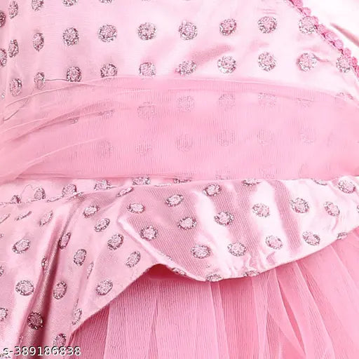 Pink satin party dress with ruffled hem