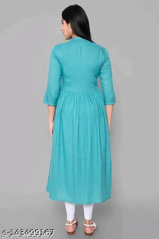 Teal chiffon kurta with full sleeves
