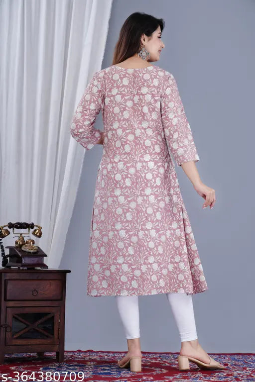 Women's rayon printed kurti, self-designed embroidery, three-quarter sleeves, India