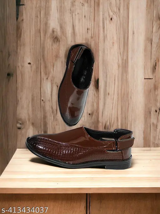 Brown leather dress shoes with black laces