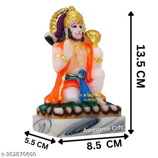Marble multicolor Hanuman Ji Statue Murti, intricately detailed decorative showpiece, 13.5 cm tall, handcrafted in India