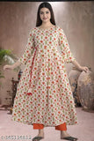 Cream rayon kurti with trendy print, three-quarter sleeves. Indian women's fashion on mannequin