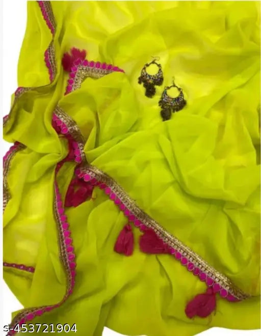 Georgette saree with heavy sequin lace border and zari, soft fabric for traditional Indian wear