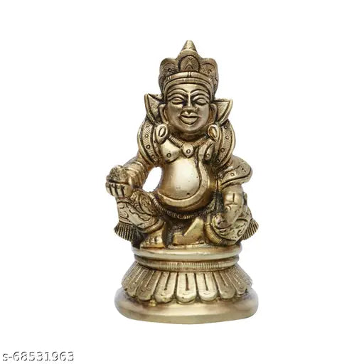 Brass Kuber Ji statue, North-facing home decor, 4x2x2 inch, 560 grams - symbol of wealth and prosperity for prayer desks