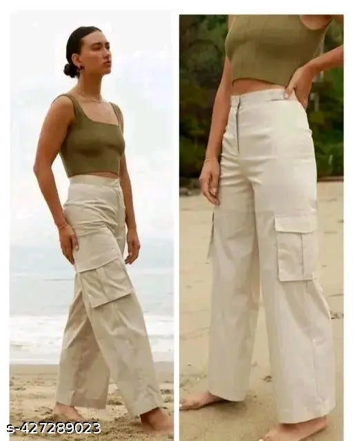 High-waisted stretchable cotton lycra wide leg trousers for women and girls