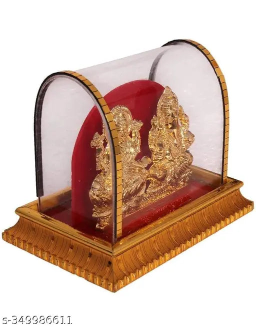 Golden Lord Ganesh & Maa Lakshmi acrylic idols, Indian Hindu god statues for car dashboard or office table. Metal, 5.5cm (L) x 9cm (H) x 9cm (W), ideal gift for children