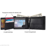 Black genuine leather RFID-blocking men's wallet with 2 compartments and gift box, perfect for men's accessories or gifting occasions