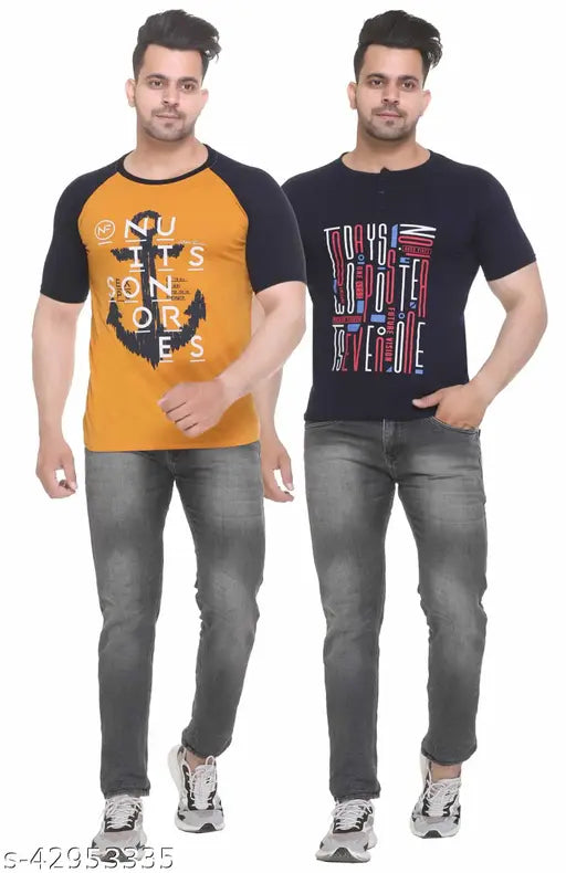 Men's cotton blend regular fitting T-shirt, short sleeves, printed net design [Size S, M, L, XL, XXXL] - Nidhil Fashion collection