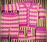 Pink woolen newborn baby set (0-3 months): embroidered net sweater, cap, and booties - warm and stylish knitted wear for babies