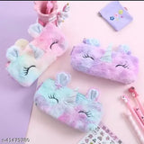 Elite textured fabric unicorn pouch for makeup & stationary storage, India-made versatile pouch on table