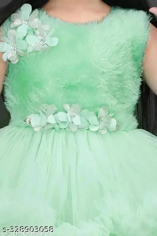 Girls sleeveless round neck below knee length fit & flare net dress-frock, single size from 1-10 years