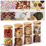 Round borosilicate glass jar, leak-proof air-tight bamboo wooden lid and silicone sealing ring, pack of 12, 270 ml