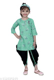 Hariyal Creation kids green checked Patiala suit for girls - cotton silk anarkali, knee length with short sleeves, party/casual wear in sizes 3-4 Years, 4-5 Years, 5-6 Years, and more. Indian ethnic kids wear