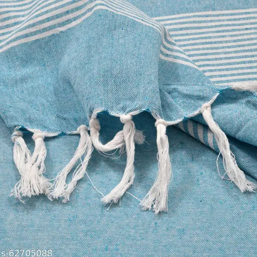 Sky Blue Striped Handloom Cotton Bedsheet & Pillow Cover Set - Breathable, Durable, Perfect Fit for Double Bed