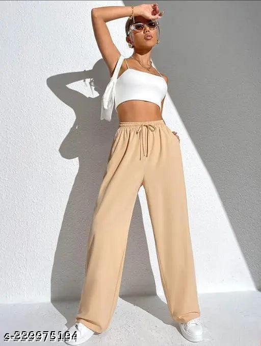 Beige dori fabric straight-leg trouser pants