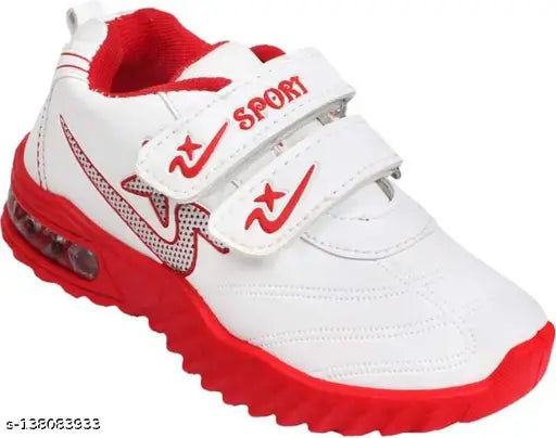 Red and white sports shoes with the word 'SPORT' in red