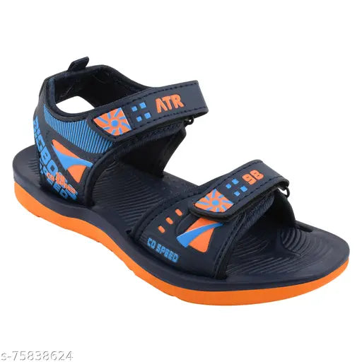 Navy sports sandals with red trim, black sole, 4 straps for boys