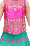 Sleeveless Lehenga Choli & Dupatta Set (12-18M, 4-5Y), Indian embroidered polyester dress with net dupatta for special occasions