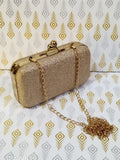 Gold sequined clutch purse, detachable wrist strap