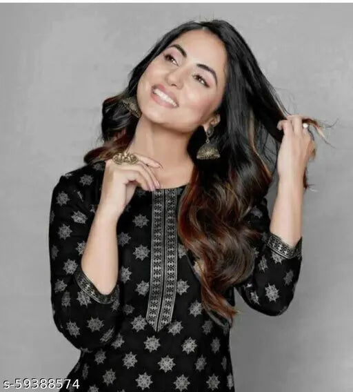 Rayon slub printed kurti set with palazzo, three-quarter sleeves, Indian fashion apparel