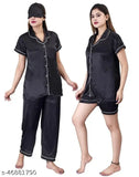 Satin sleepwear set, 4-piece women's night suit and nightdress from Ansh collection, India