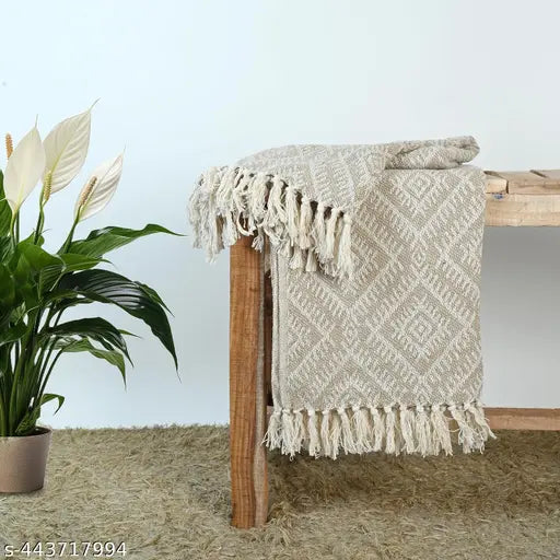 Grey 100% cotton throw blanket, soft, plush, warm and cozy for couch or sofa chair