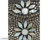Silver embellished clutch with decorative flowers and pearls, zip closure