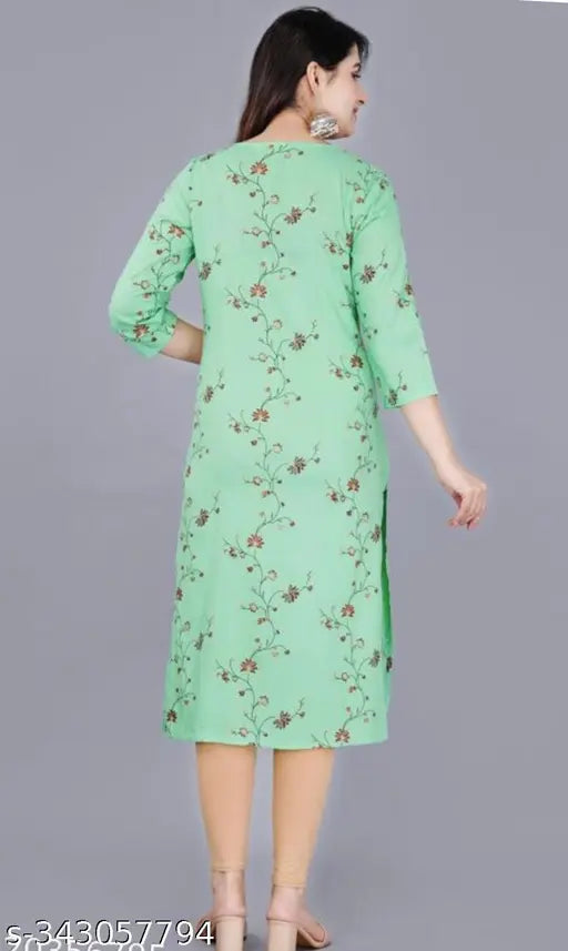 Rayon printed maternity kurta with feeding zip and three-quarter sleeves, trendy Indian women's fashion for moms