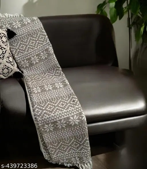 Beige floral pure cotton sofa throw, elegant and comfortable home decor