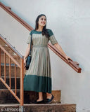 Grey striped viscose rayon flared kurti for women, three-quarter sleeves, India origin