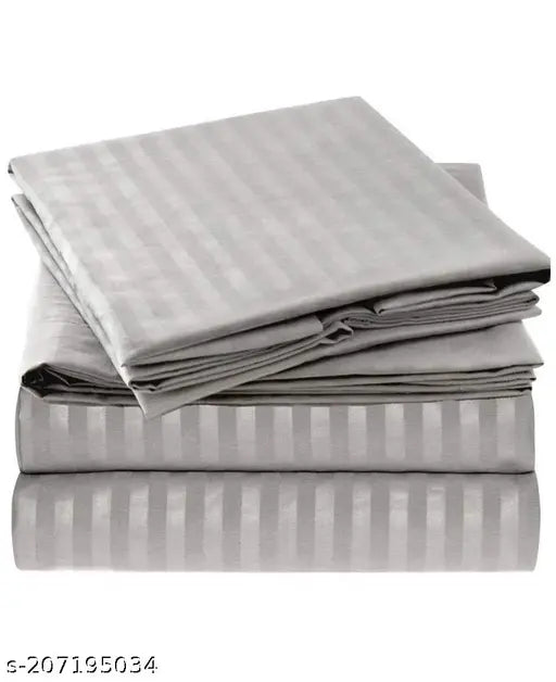 Parinika fab grey satin striped double luxury bedsheet for hotels (90*100)