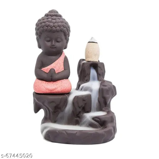 Poly resin Buddha statue with backflow incense cones, India-origin home decor accessory