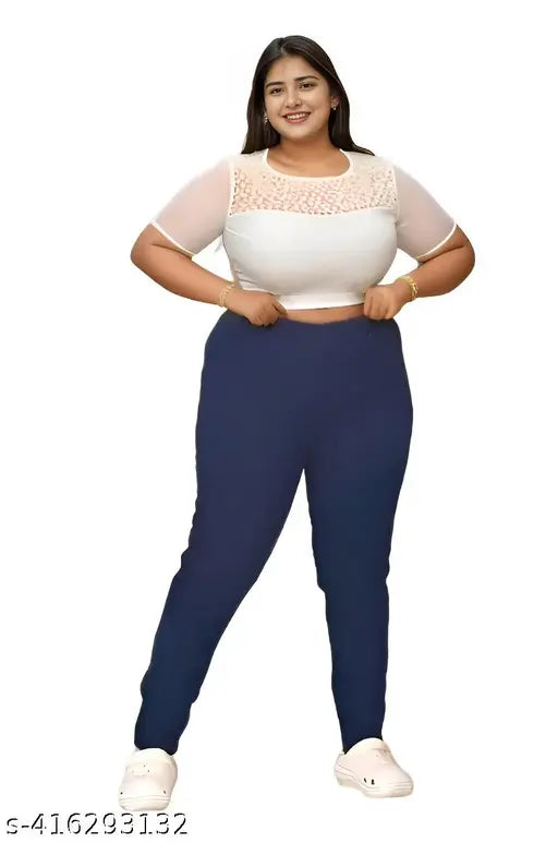 Blue plus size premium denim jeggings with stretchable Lycra fabric, solid pattern, and a length of 40 inches for easy fit in various waist sizes from 2xl to 9xl, made in India