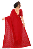 White net saree combo with self-design pattern, semi-stitched blouse, India origin