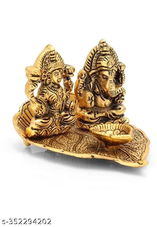 Laxmi-Ganesh metal idol set for pooja and gifting, Indian decorative religious art, 9cmx10.5cmx9 cmLxBxh