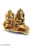Laxmi-Ganesh metal idol set for pooja and gifting, Indian decorative religious art, 9cmx10.5cmx9 cmLxBxh