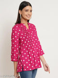 Red & White Polka Dot Print Plus Size Top (Rayon, Three-Quarter Sleeves), India