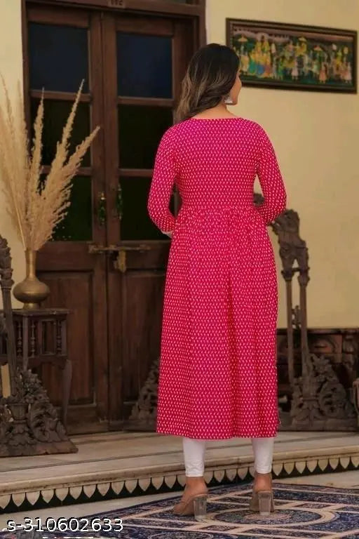 Rayon Nyra cut kurti for women, three-quarter sleeves, printed combo, M (38in bust), India
