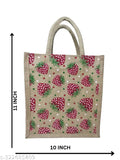 Strawberry design jute lunch bag, 11 inches tall