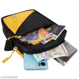 Crossbody sling bag, black with yellow trim