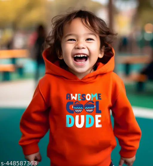 Kids printed cotton hoodie, 220 to 240 GSM, winter pullover with fancy print on front Main image