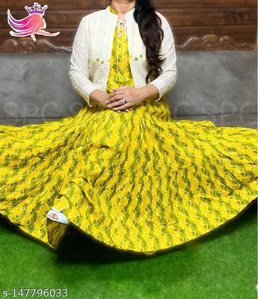 Printed three-quarter sleeve Myra Sensational gown, vibrant Indian maxi dress for women