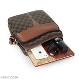 Brown synthetic leather utility travel office business crossbody shoulder bag with multiple card slots, phone pocket and glasses pouch